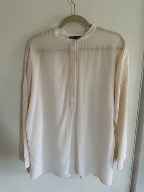 Vince Cream Long-Sleeve Button Half-Placket Blouse